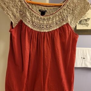 CLEARANCE Lucky Brand Scarlet Top with Ivory Crochet